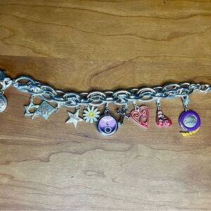 Eclectic, Y2K, Silver-Toned Curves Fitness Charm Bracelet.